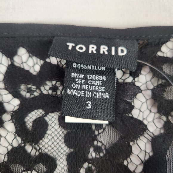 NWT Torrid Georgette Lace Inset Bouse Size 3X Ivory Black Flutter Sleeve Dressy - Picture 5 of 7
